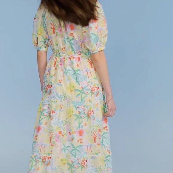 New Roller Rabbit Vacation Short Sleeve Maxi Dress Yellow/Green Size M - Picture 6 of 10